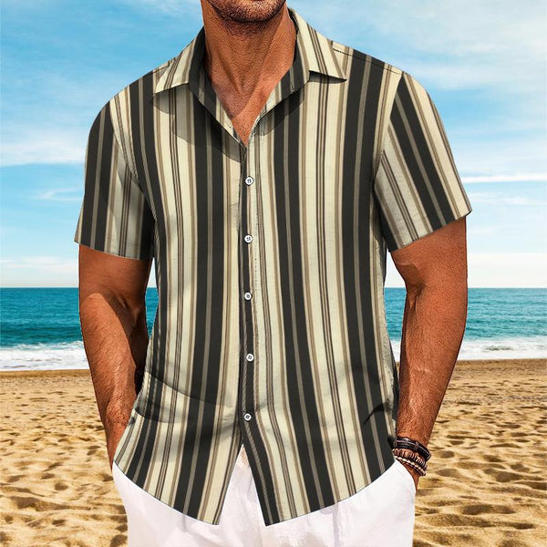 Men's Retro Striped Color Block Short Sleeve Shirt 82463818TO