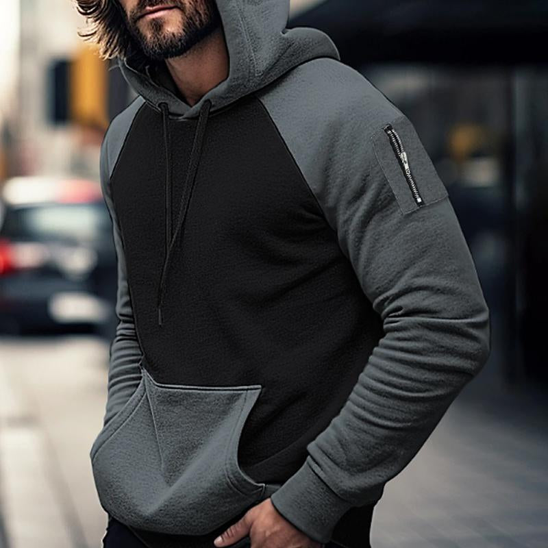 Men's Casual Color Block Pocket Long Sleeve Hooded Sweatshirt 78408987Y