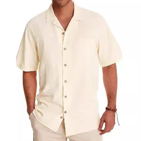 Men's Solid Hawaiian Short Sleeve Shirt 89557057X