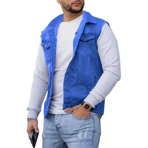 Men's Casual Solid Color Denim Sleeveless Vest 79108674Y
