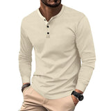 Men's Solid Color Waffle Henley Collar Long Sleeve Casual T-shirt 25467066Z