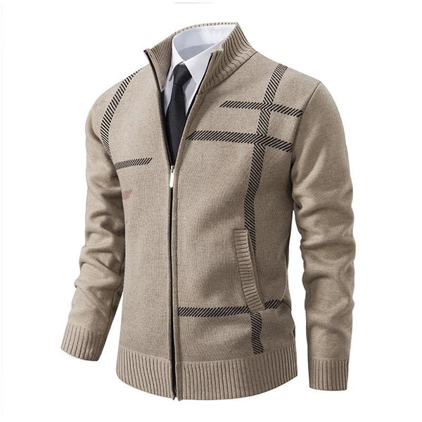 Men's Casual Stand Collar Zipper Slim Fit Knitted Cardigan 67617661M