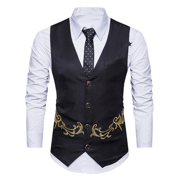 Men's V-neck Embroidered Single-breasted Vest 29357537X