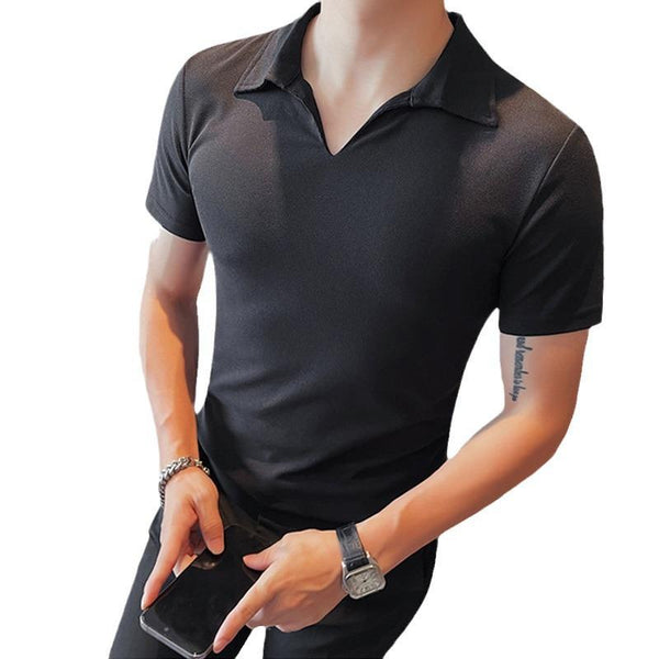 Men's Casual V-Neck Breathable Slim Short-Sleeved Polo Shirt 26550299M