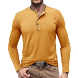 Men's Contrast Color Button Henley Neck Long Sleeve T-Shirt 77718830Y