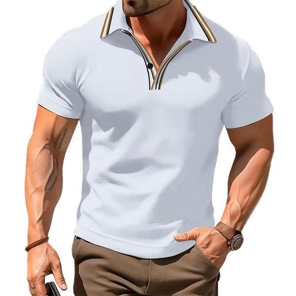 Men's Casual Striped Lapel Short Sleeve Polo Shirt 66813054M