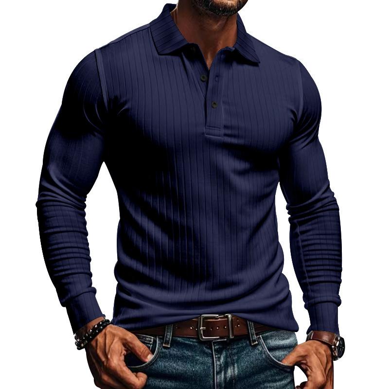 Camisa tipo polo informal de manga larga elástica para hombre 38636391X