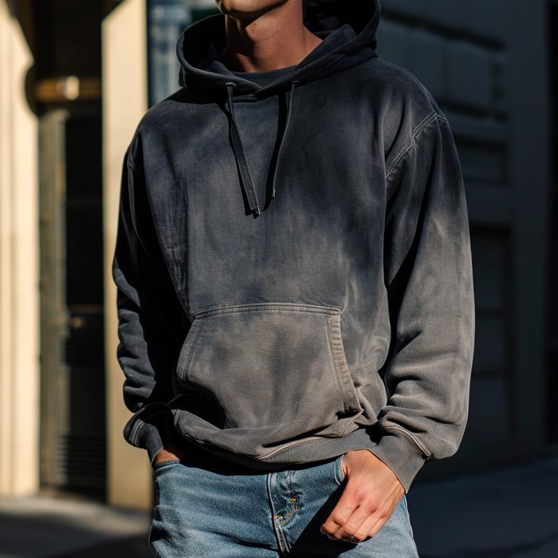 Men's Casual Outdoor Cotton Washed Distressed Long Sleeve Hoodie 80337410M