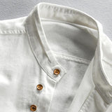 Men's Cotton and Linen Vintage Stand Collar Shirt 77017951U