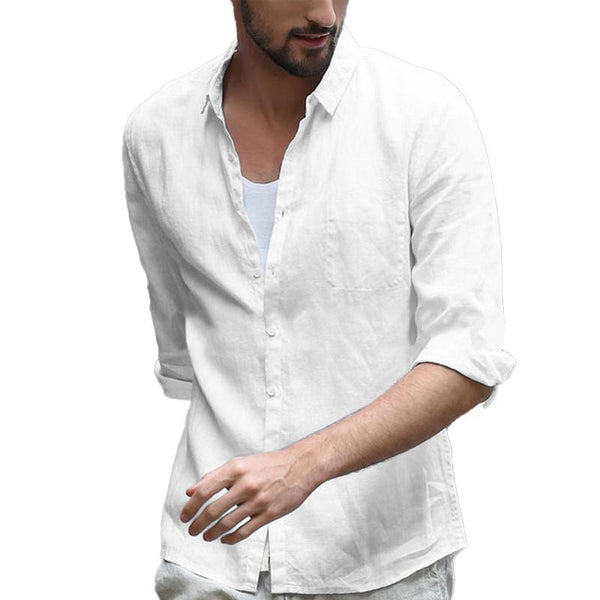 Men's Casual Solid Color Lapel Long Sleeve Shirt 30057253Y