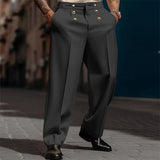 Men's Solid Color Loose Straight Buttons Decor Suit Pants 40933802Z