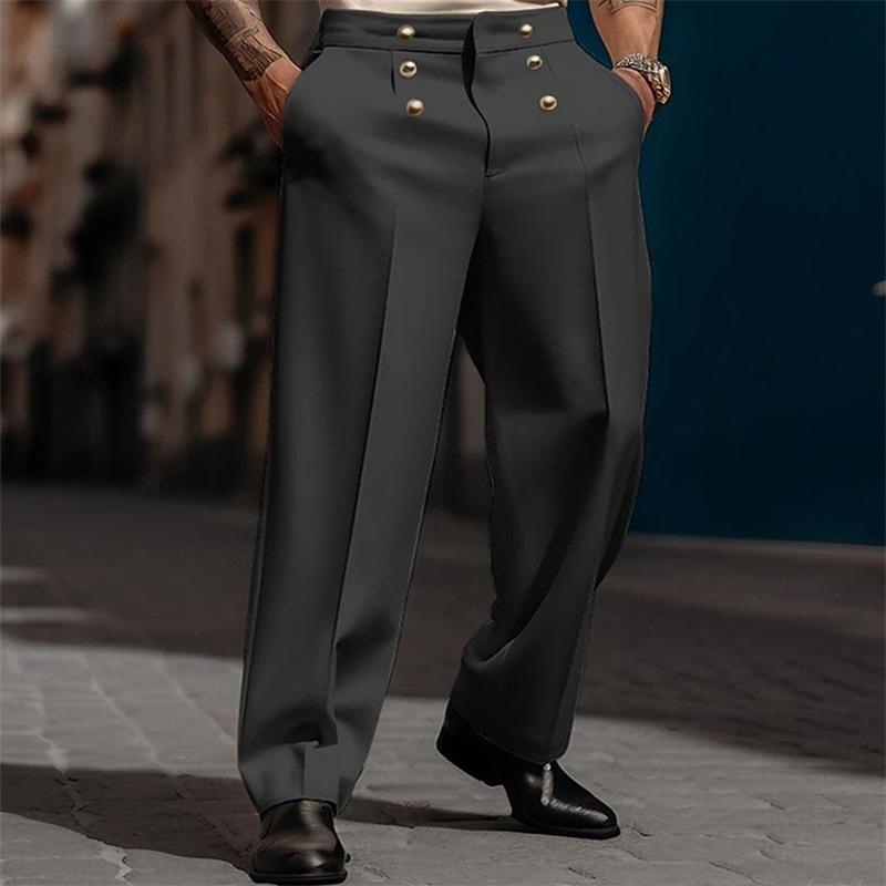 Men's Solid Color Loose Straight Buttons Decor Suit Pants 40933802Z