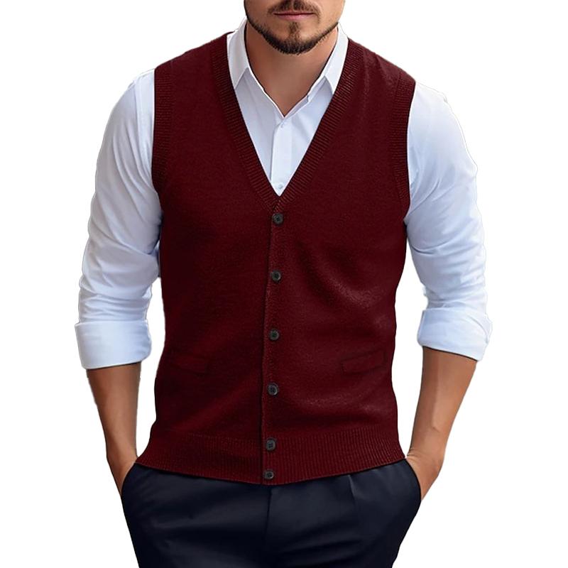 Men's Casual Solid Color Knitted Cardigan Vest 96080419X