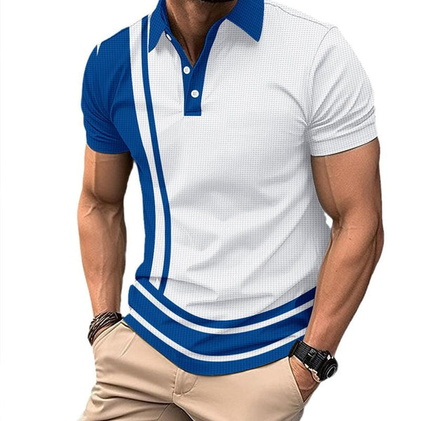 Men's Striped Lapel Short Sleeve Polo Shirt 56072094X