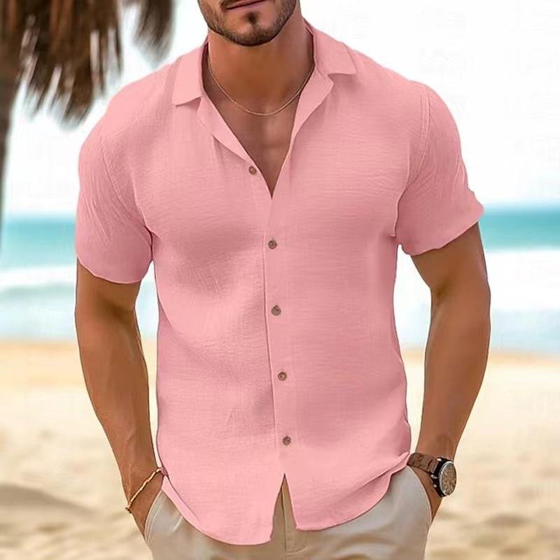 Men's Lapel Solid Color Short Sleeve Shirt 02592045Y