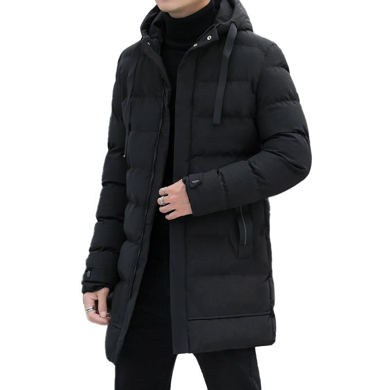 Men's Casual Hooded Zipper Warm Mid-Length Cotton Coat 11645694M
