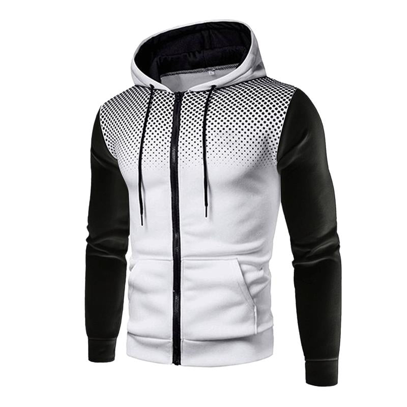 Men's Casual Contrast Patchwork Zipper Long-Sleeve Hooded Sports Jacket 03498138M