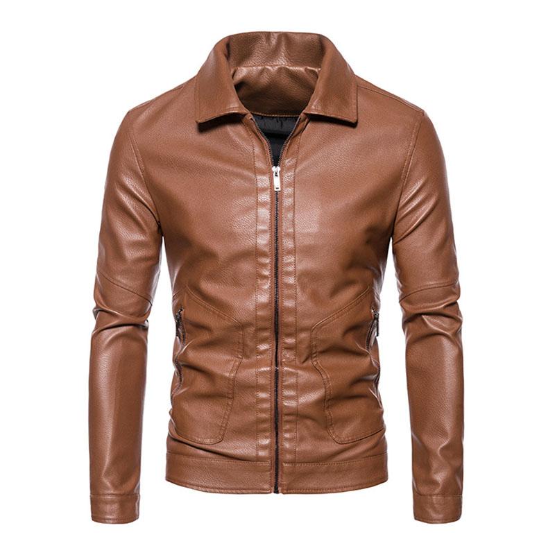 Men's Vintage Lapel Zipper Leather Biker Jacket 81837185M