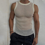 Men's Solid Color Round Neck Sleeveless Hollow Knit Vest 38942658X