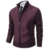 Men's Casual Stand Collar Zipper Warm Knitted Cardigan 12863260F