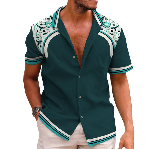 Men's Retro Palace Style Cuban Collar Short Sleeve Shirt 42153742TO