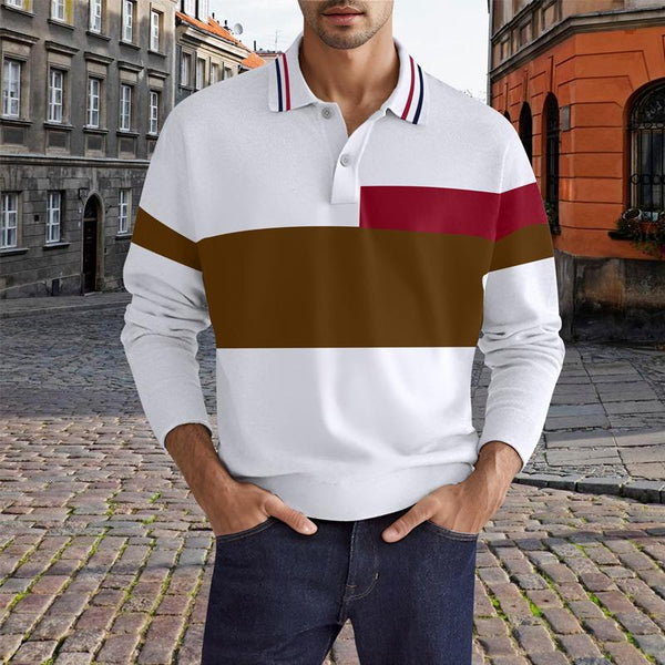 Men's Color Block Button Casual Lapel Polo Shirt 39325768X