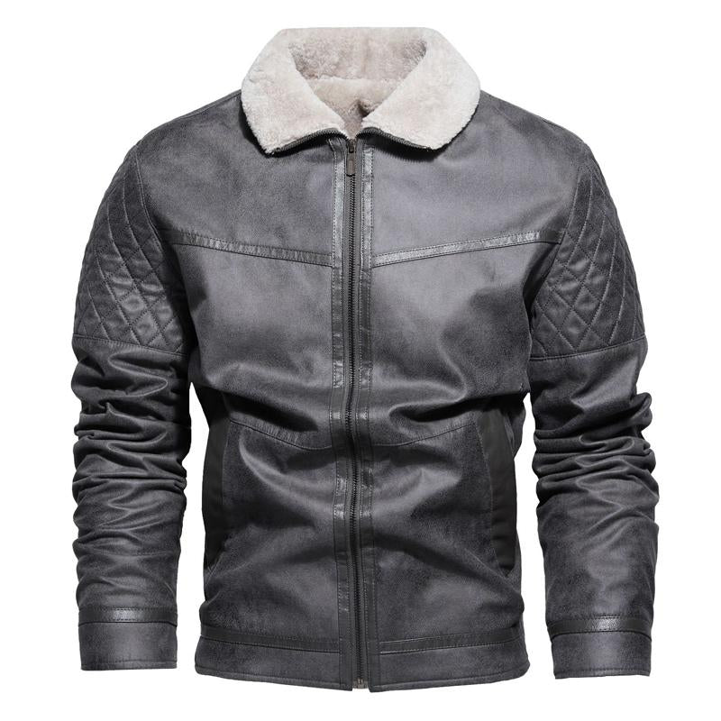 Men's Fleece Warm Slim Fit Leather Jacket 16750145U