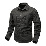 Men's Solid Pocket Lapel Long Sleeve Shirt 68243018X