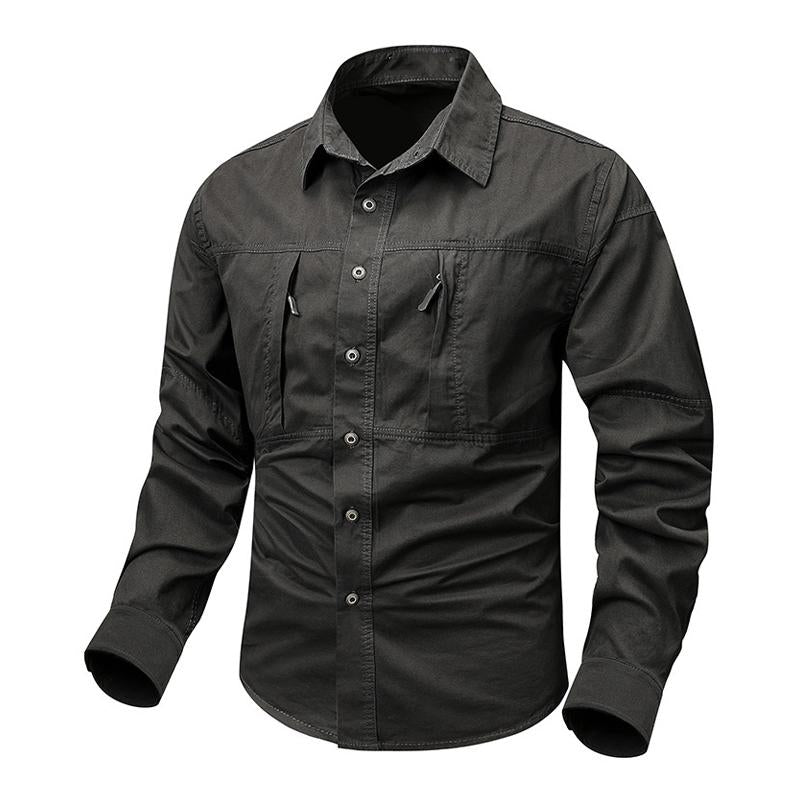 Men's Solid Pocket Lapel Long Sleeve Shirt 68243018X