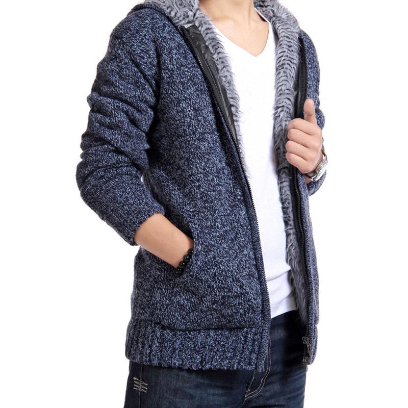 Men's Thickened Hooded Knitted Sweater Jacket 56015340U