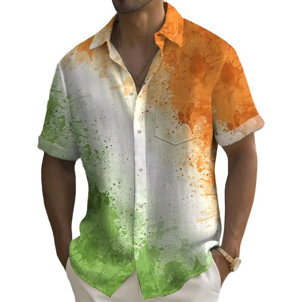 Men's Color Printed Lapel Short Sleeve Shirt 52923445X