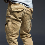 Men's Solid Multi-pocket Elastic Waist Cotton Cargo Pants 18058123Z