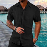 Men's Solid Color Beach Pleated Short Sleeve Shirt 54907046Y