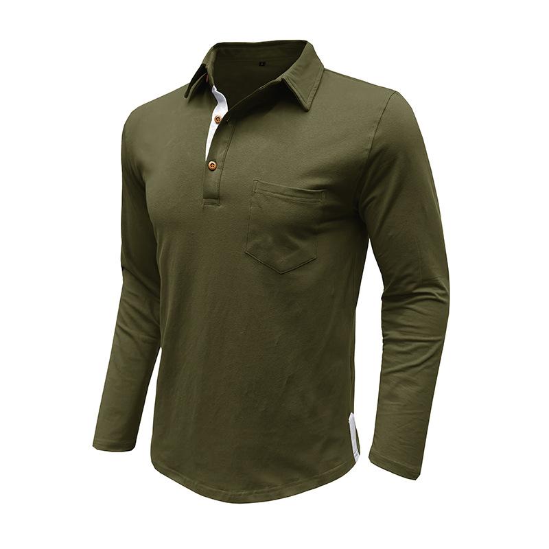 Men's Solid Color Button-Down Lapel Long-Sleeved Polo Shirt 74697399Y