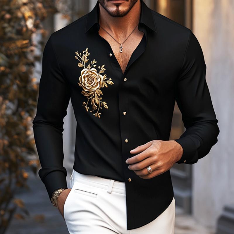 Men's Retro Casual Embroidered Lapel Long Sleeve Shirt 32005007TO