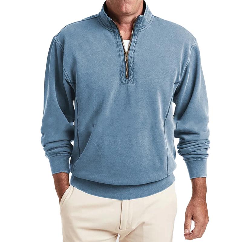 Men's Solid Color Zip Stand Collar Sweatshirt 31863536X