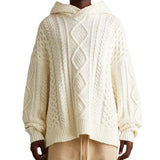 Men's Vintage Jacquard Loose Hooded Knitted Pullover Sweater 32473843M