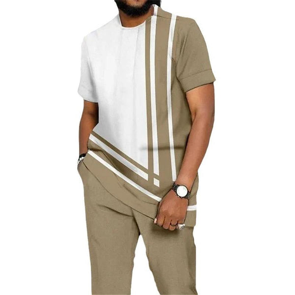 Men's Striped Printed T-shirt Two-piece Set 99652244X