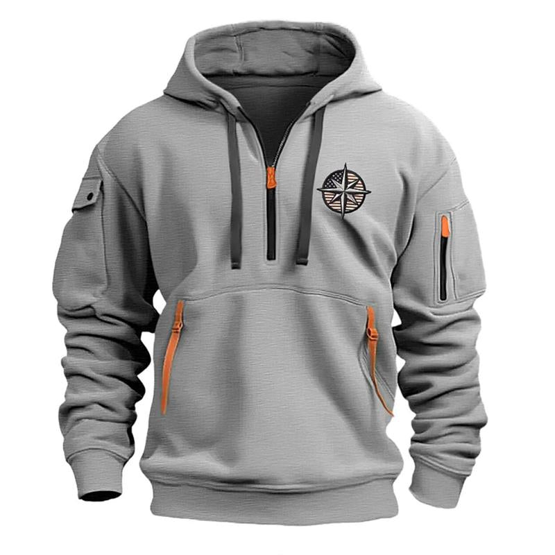 Men's Casual Sports Multi-Zip Embroidered Hoodie 03824369X