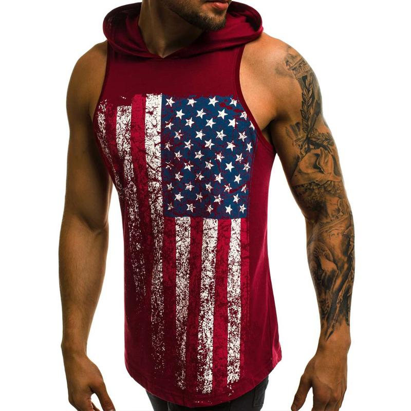 Men's Casual Sports Flag Print Hooded Tank Top 87457189Y