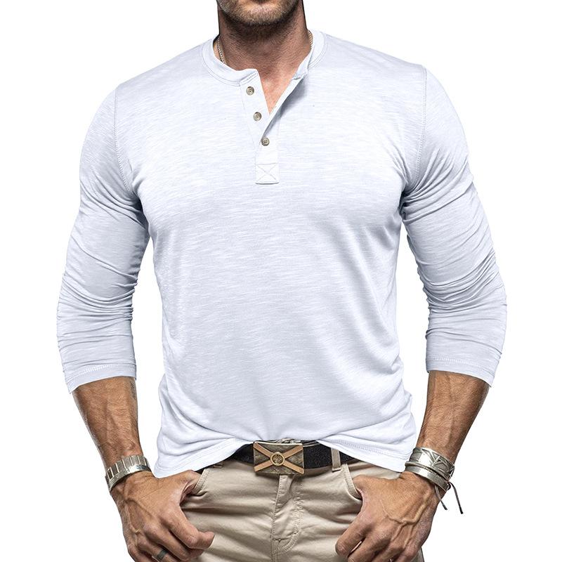 Men's Casual Solid Color Henley Collar Long Sleeve T-Shirt 02031771M