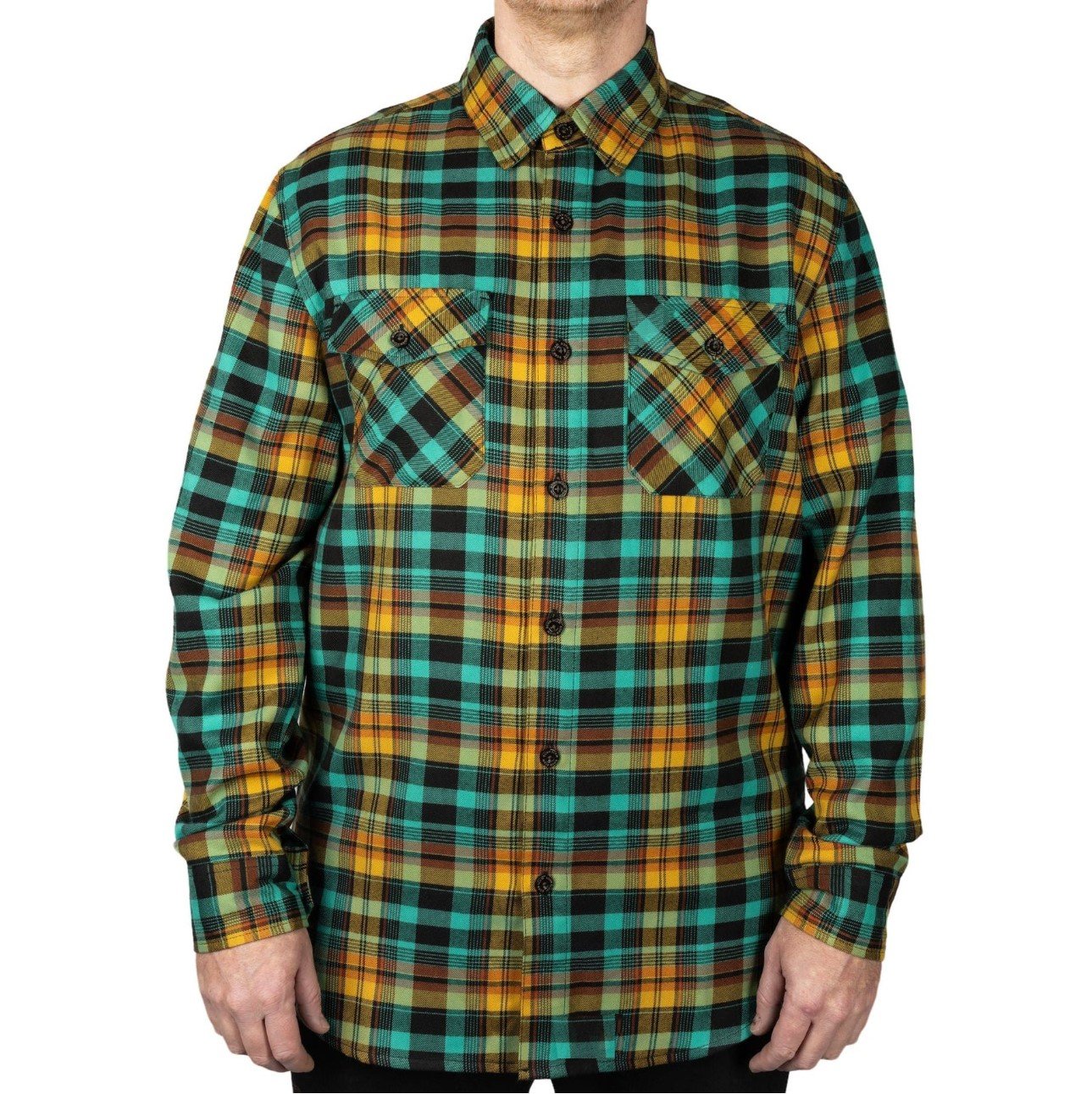 Men's Casual All-match Yellow Plaid Lapel Long Sleeve Shirt 18939932F