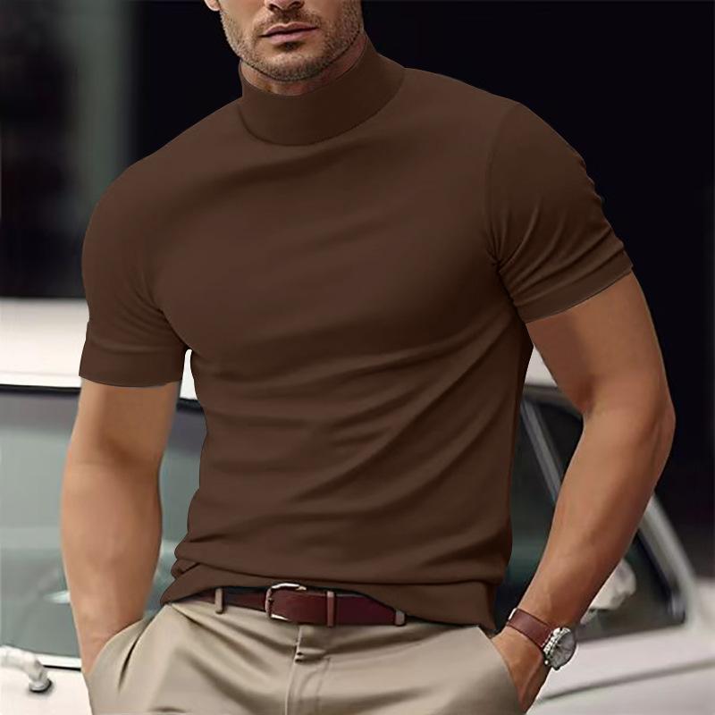 T-shirt à manches courtes et col roulé pour homme, couleur unie, coupe slim, 95228052Y