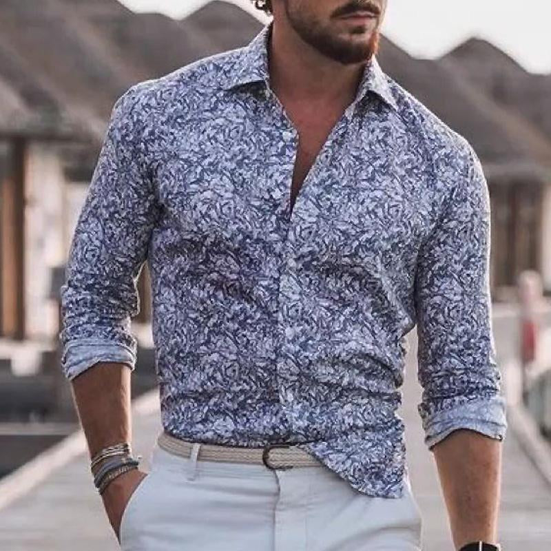 Men's Casual Printed Lapel Long Sleeve Shirt 31377645Y