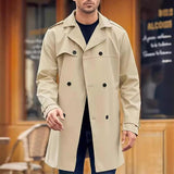 Men's Solid Color Double Breasted Long Sleeve Lapel Coat 88624629X