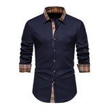 Men's Casual Plaid Color Block Lapel Long Sleeve Shirt 73779052Y