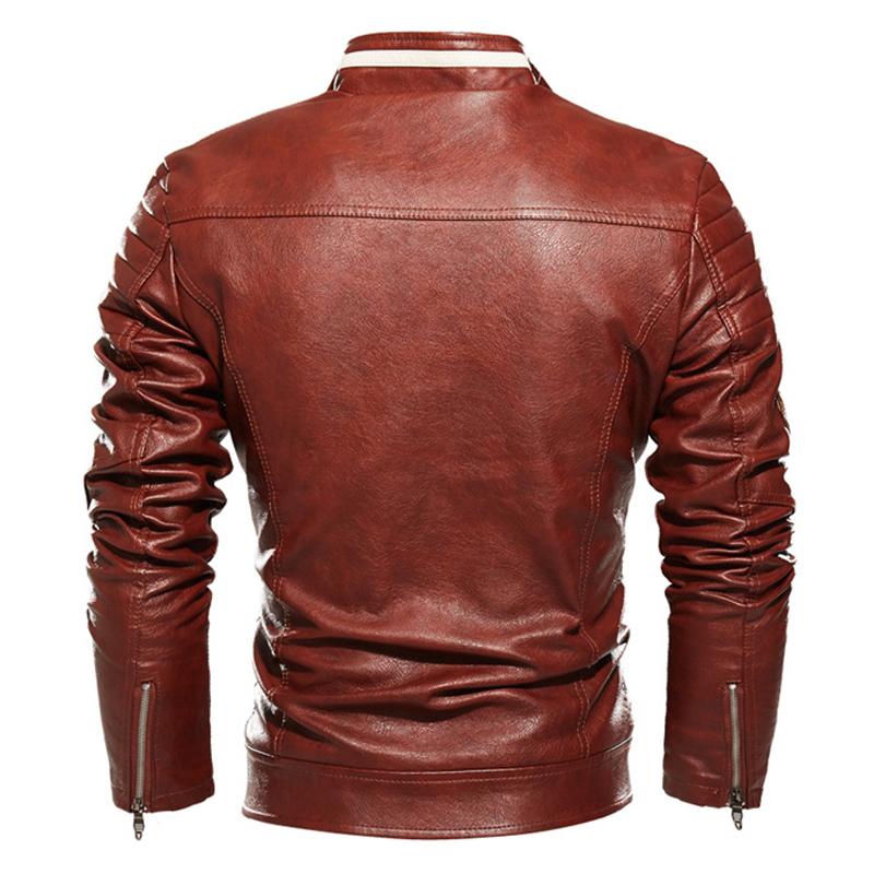 Men's Autumn Winter Motorcycle Fleece Leather Jacket 48685615U