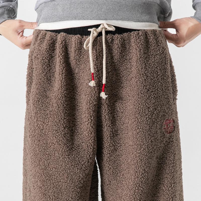 Men's Fleece Plush Solid Color Elastic Waist Casual Pants 09399028Z