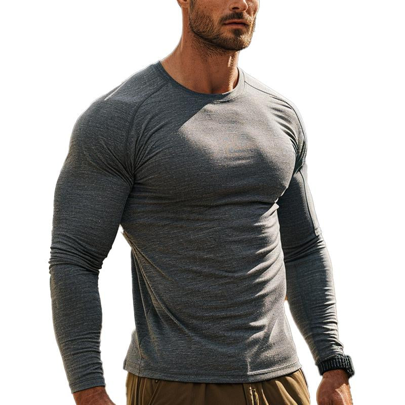 Men's Cotton Blend Round Neck Long Sleeve T-shirt 66765563X