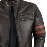 Men's Button Stand Collar Zip-Up Leather Jacket 21539051U